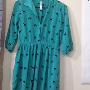 Cherokee teal dress with dogs